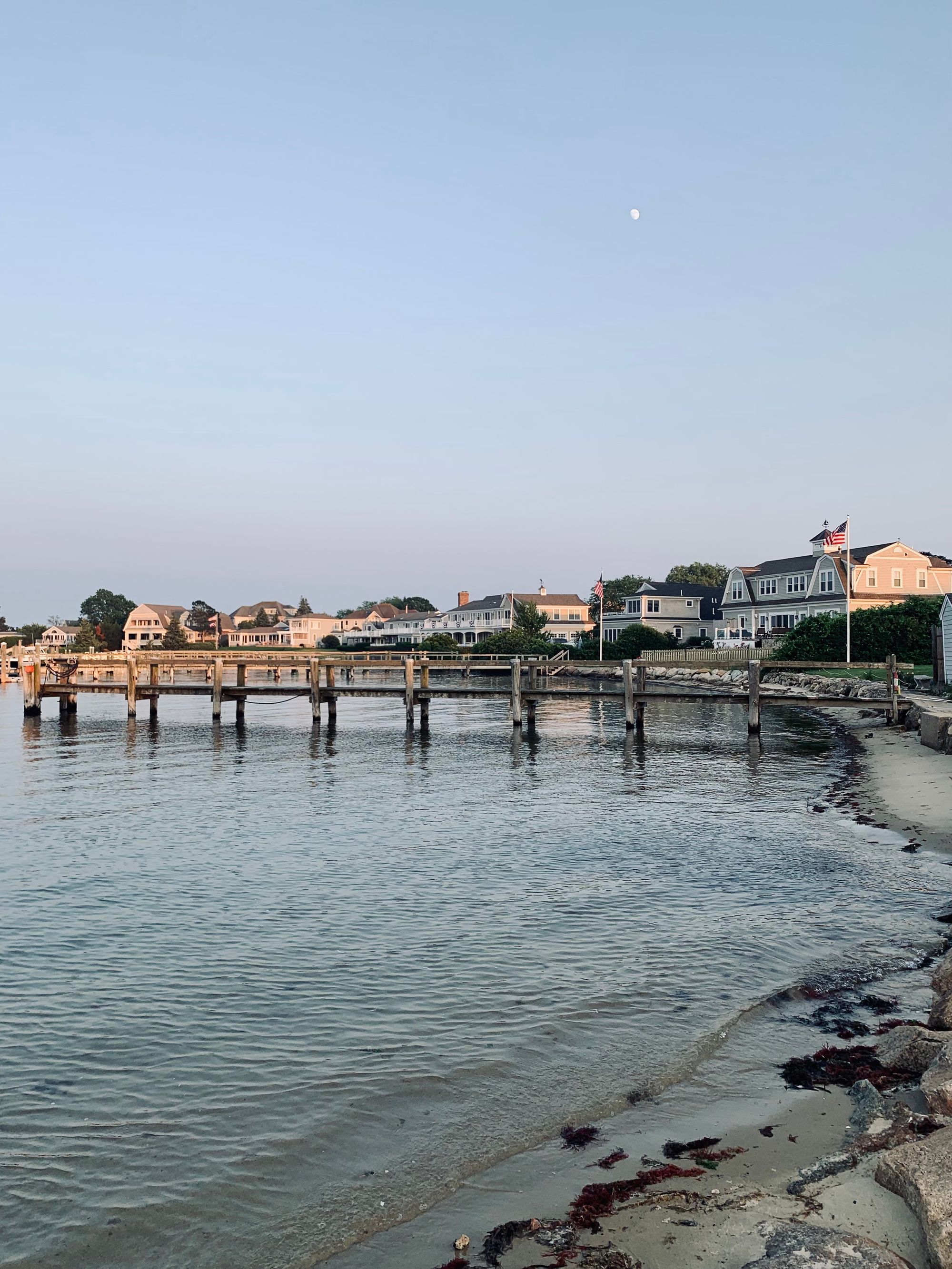Nantucket waterfront homes and harbor at golden hour